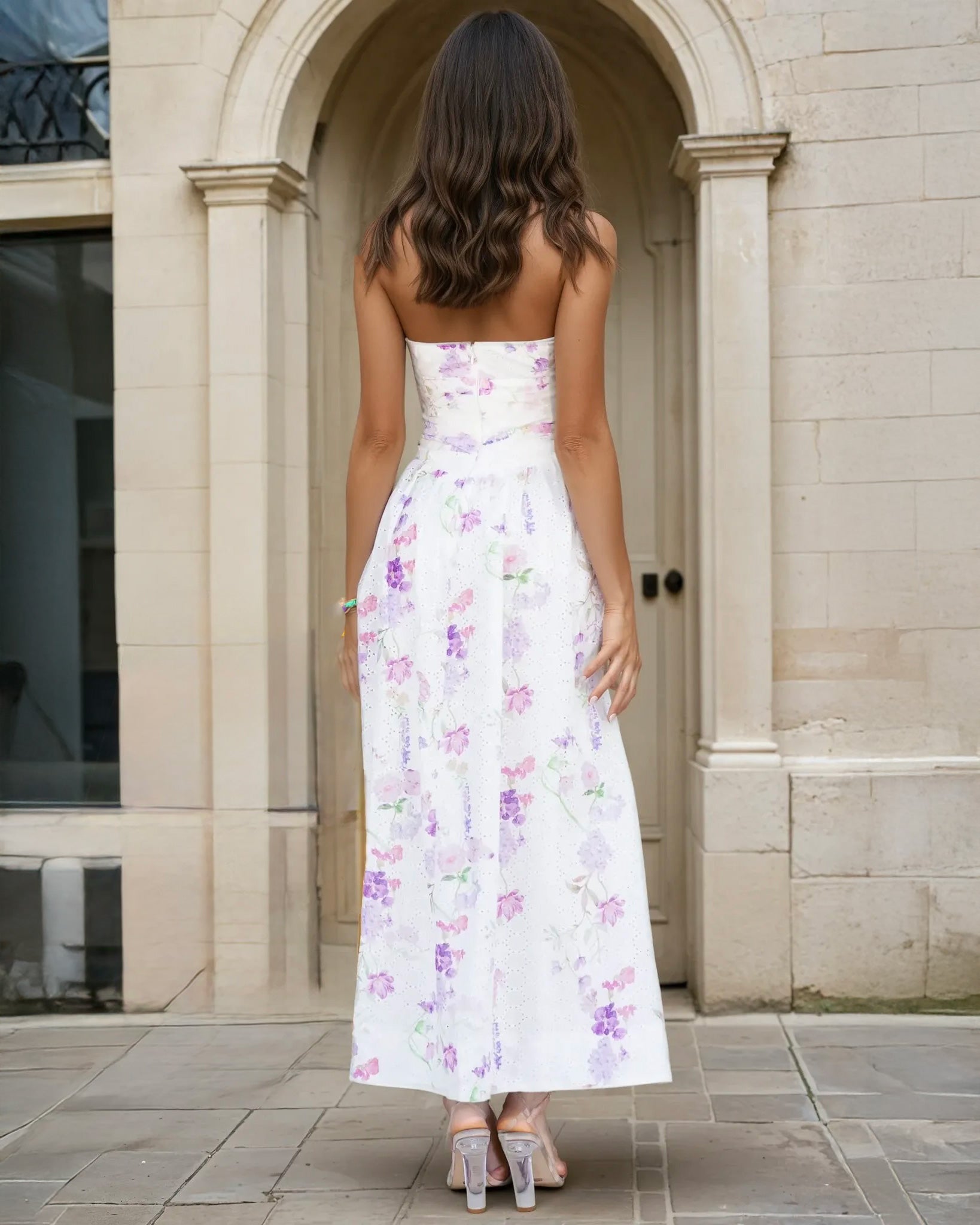 Tilly Floral Strapless Midi Dress White
