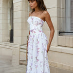 Tilly Floral Strapless Midi Dress White