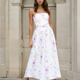 Tilly Floral Strapless Midi Dress White