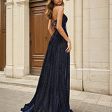 Vittoria Glitter Gown Midnight Back