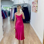 Gaia Satin Midi Dress - Hot Pink