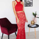 Tyra Two Piece Lace Gown - Red