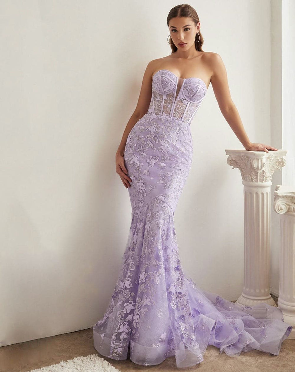 Mia Corset Butterfly Print Gown Lavender