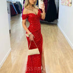 Carmen Sequin Gown Red