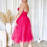 Carrie Glitter Midi Dress - Fuchsia
