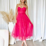 Carrie Glitter Midi Dress - Fuchsia