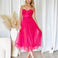 Carrie Glitter Midi Dress - Fuchsia