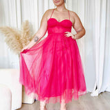 Carrie Glitter Midi Dress - Fuchsia