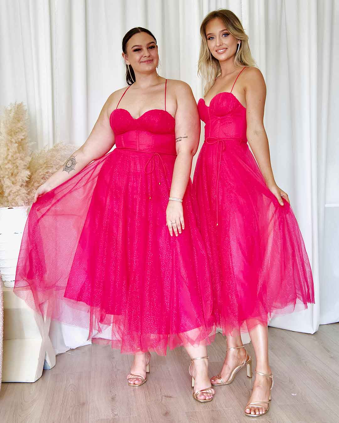 Carrie Glitter Midi Dress - Fuchsia