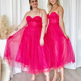 Carrie Glitter Midi Dress - Fuchsia