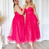 Carrie Glitter Midi Dress - Fuchsia