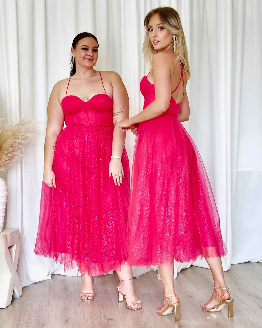 Carrie Glitter Midi Dress - Fuchsia
