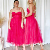 Carrie Glitter Midi Dress - Fuchsia
