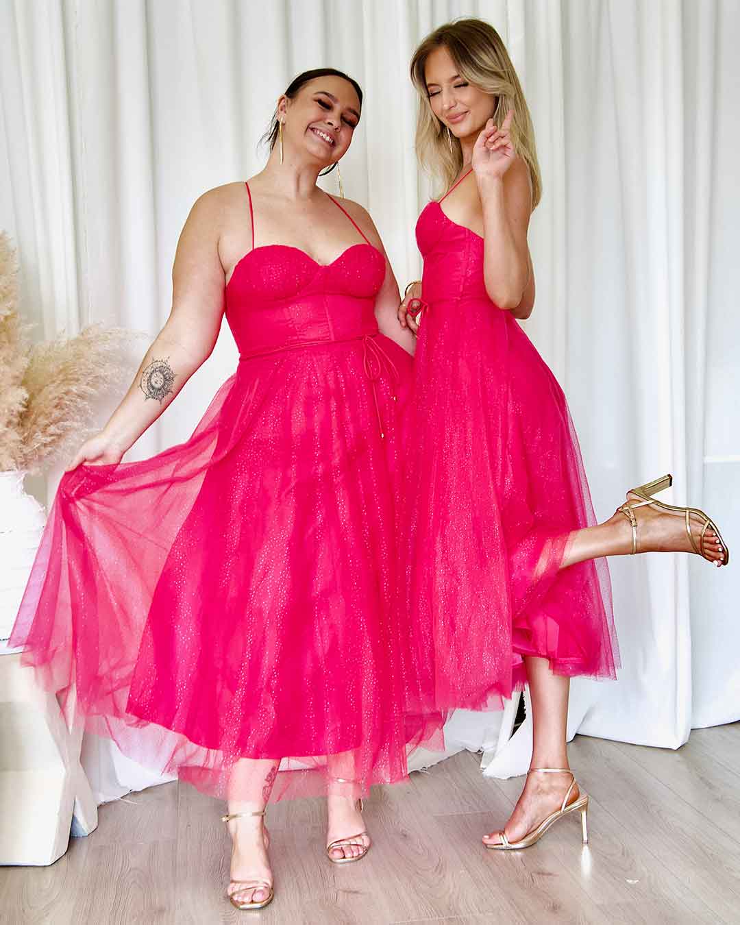 Carrie Glitter Midi Dress - Fuchsia