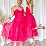 Carrie Glitter Midi Dress - Fuchsia