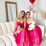 Carrie Glitter Midi Dress - Fuchsia