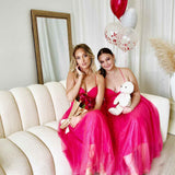 Carrie Glitter Midi Dress - Fuchsia