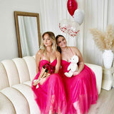Carrie Glitter Midi Dress - Fuchsia