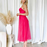 Carrie Glitter Midi Dress - Fuchsia