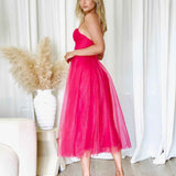 Carrie Glitter Midi Dress - Fuchsia