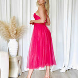 Carrie Glitter Midi Dress - Fuchsia