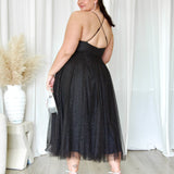 Carrie Glitter Midi Dress - Black