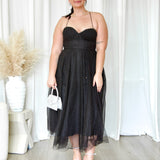 Carrie Glitter Midi Dress - Black