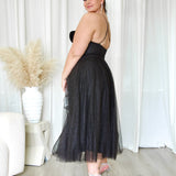 Carrie Glitter Midi Dress - Black