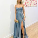 Daphne Sparkle Satin Gown - Ocean Blue
