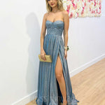 Daphne Sparkle Satin Gown - Ocean Blue