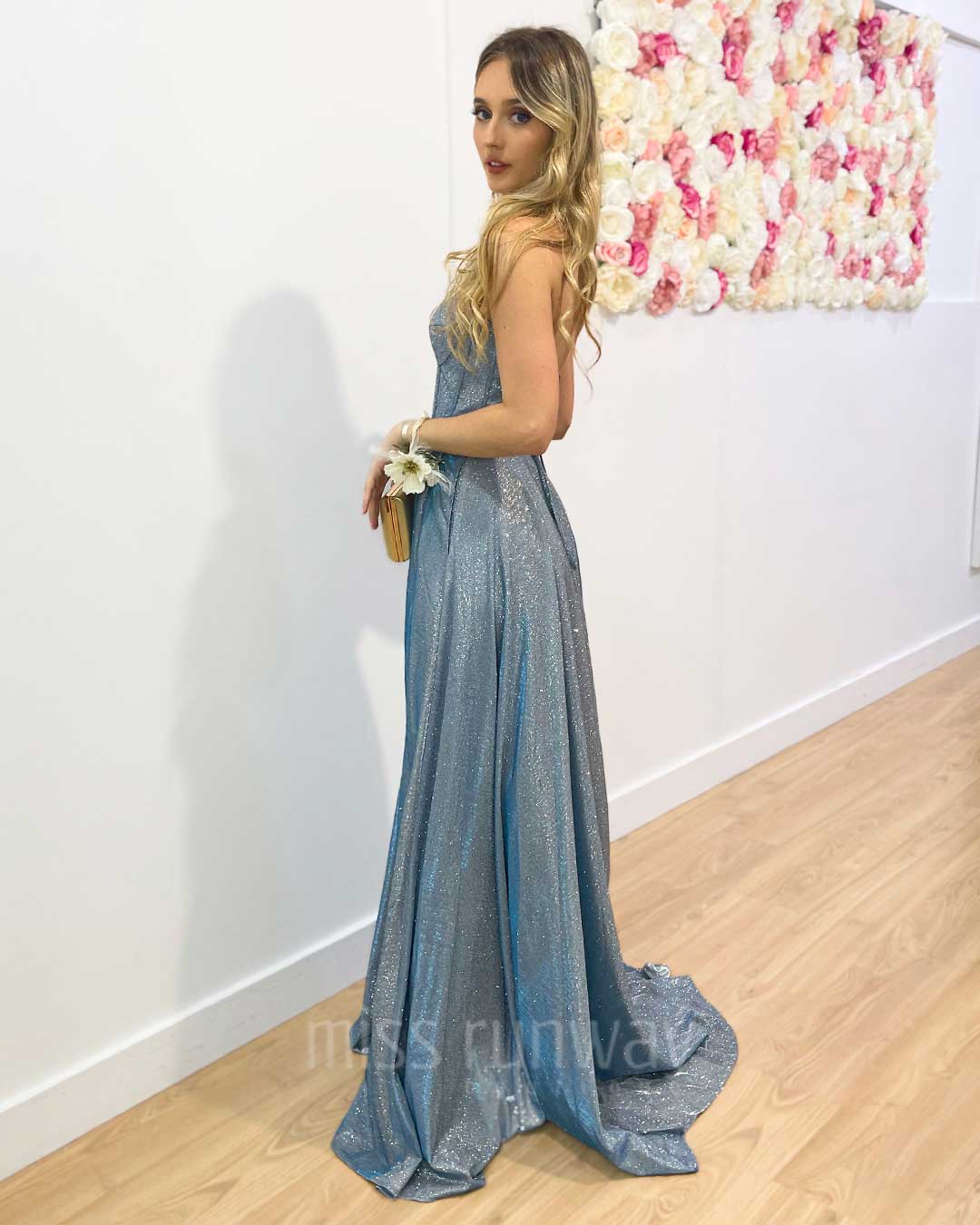 Daphne Sparkle Satin Gown - Ocean Blue