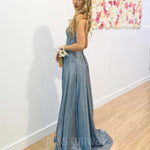 Daphne Sparkle Satin Gown - Ocean Blue