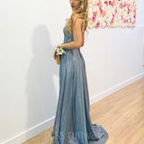 Daphne Sparkle Satin Gown - Ocean Blue