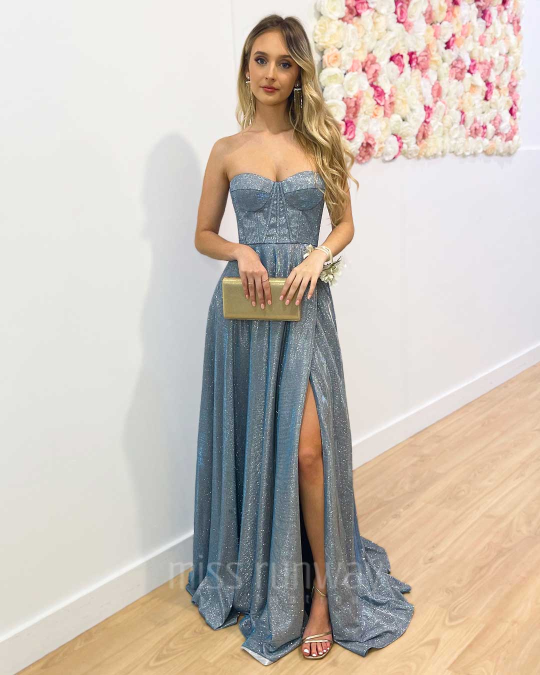 Daphne Sparkle Satin Gown - Ocean Blue