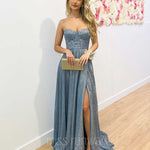 Daphne Sparkle Satin Gown - Ocean Blue