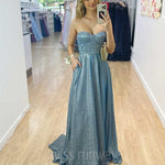 Daphne Sparkle Satin Gown - Ocean Blue