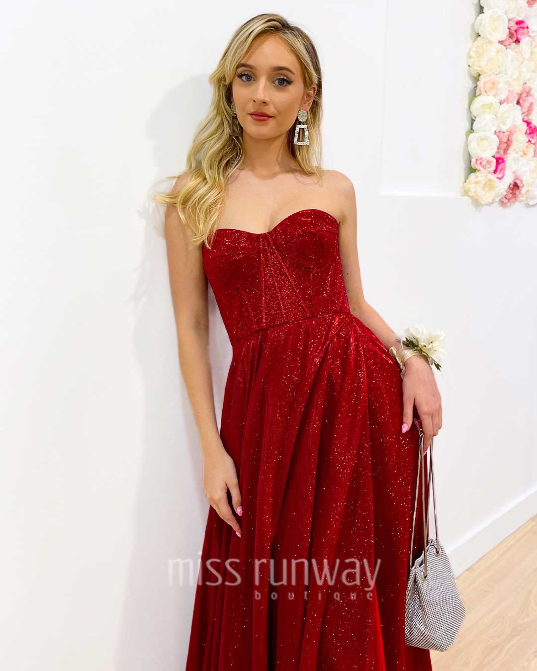 Daphne Sparkle Satin Gown - Red