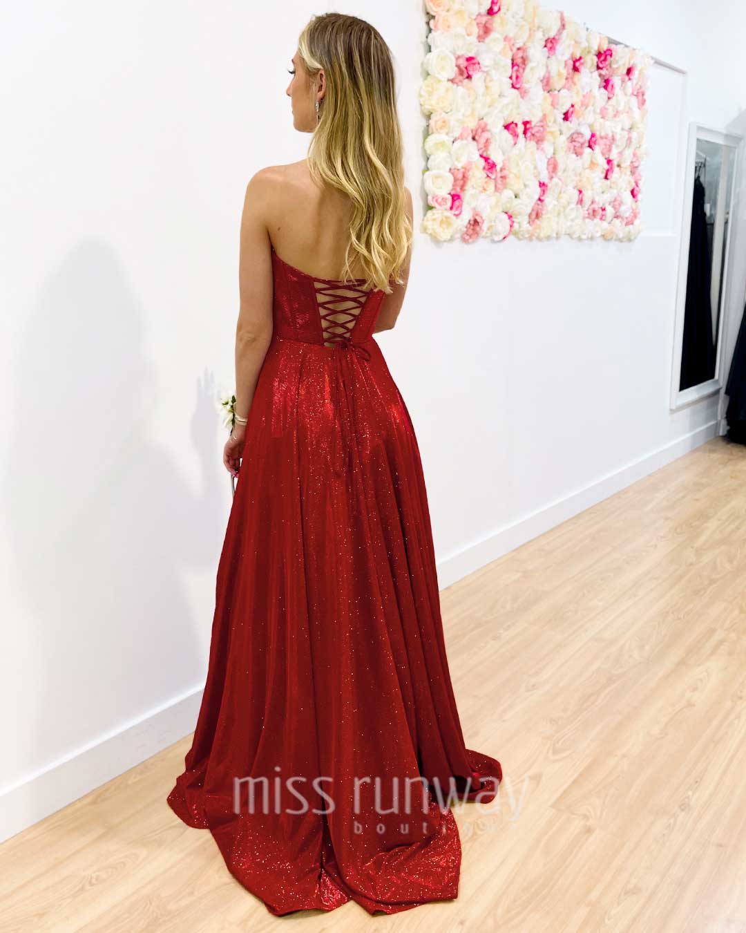 Daphne Sparkle Satin Gown - Red