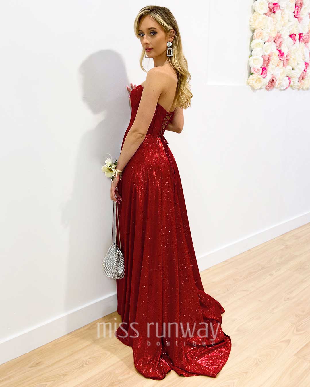 Daphne Sparkle Satin Gown - Red