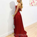 Daphne Sparkle Satin Gown - Red