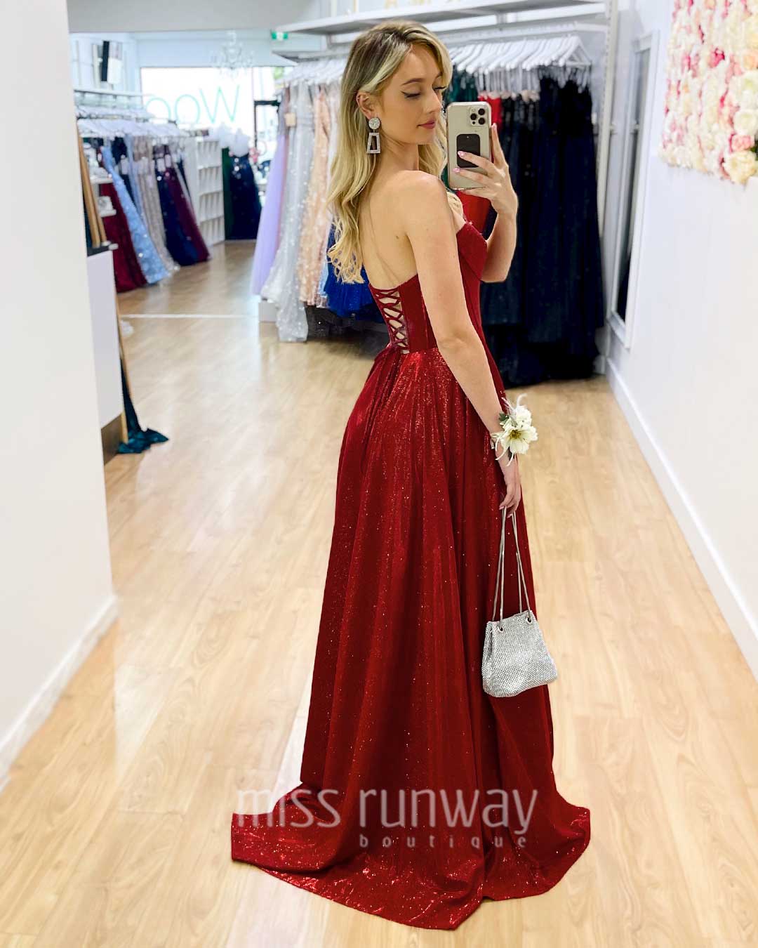 Daphne Sparkle Satin Gown - Red
