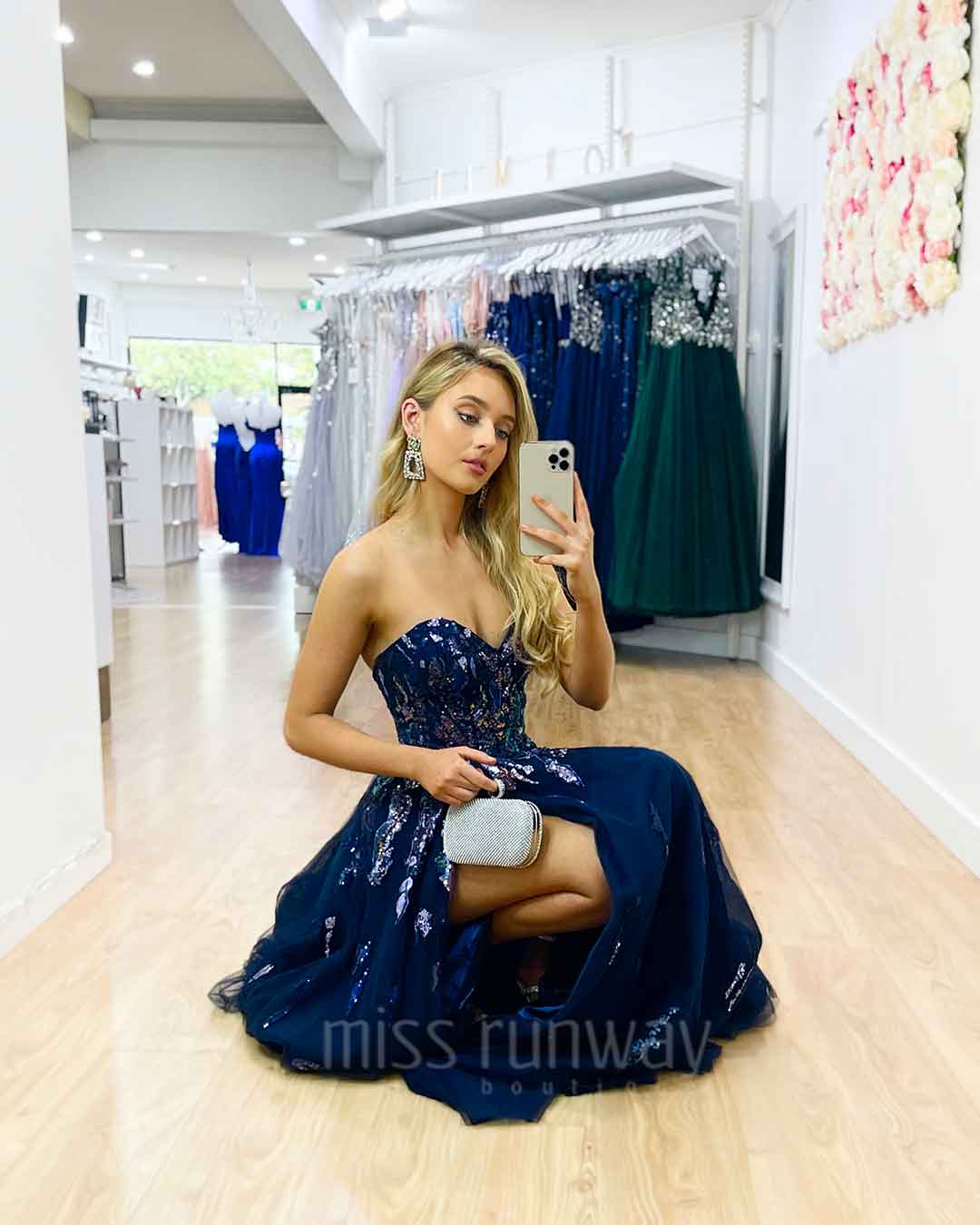 Delhi Beaded Gown - Navy