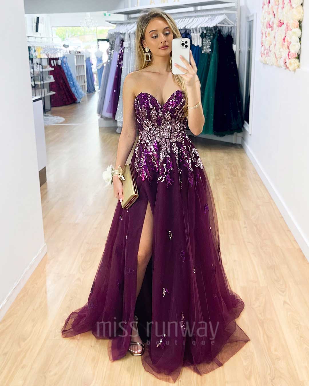 Delhi Beaded Gown - Plum