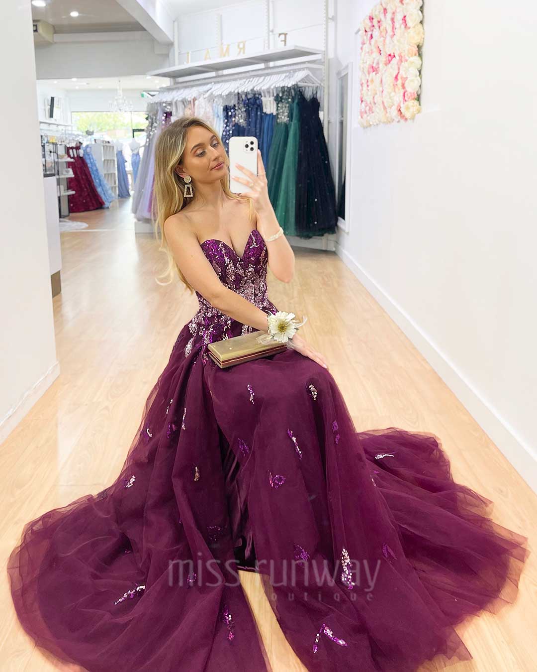 Delhi Beaded Gown - Plum
