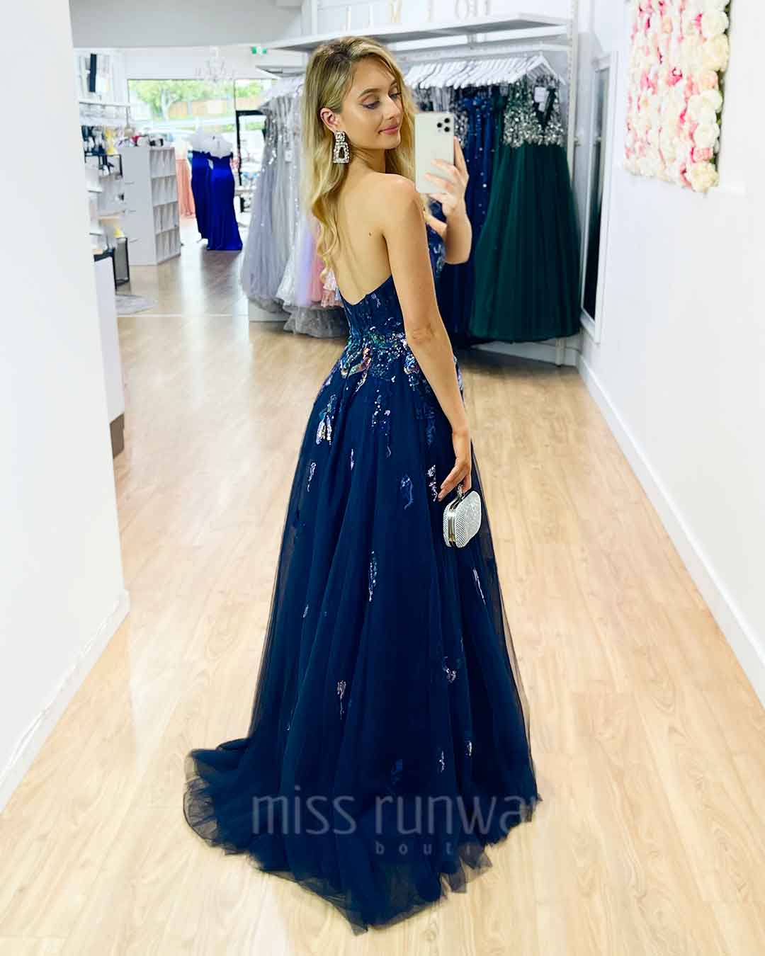 Delhi Beaded Gown - Navy