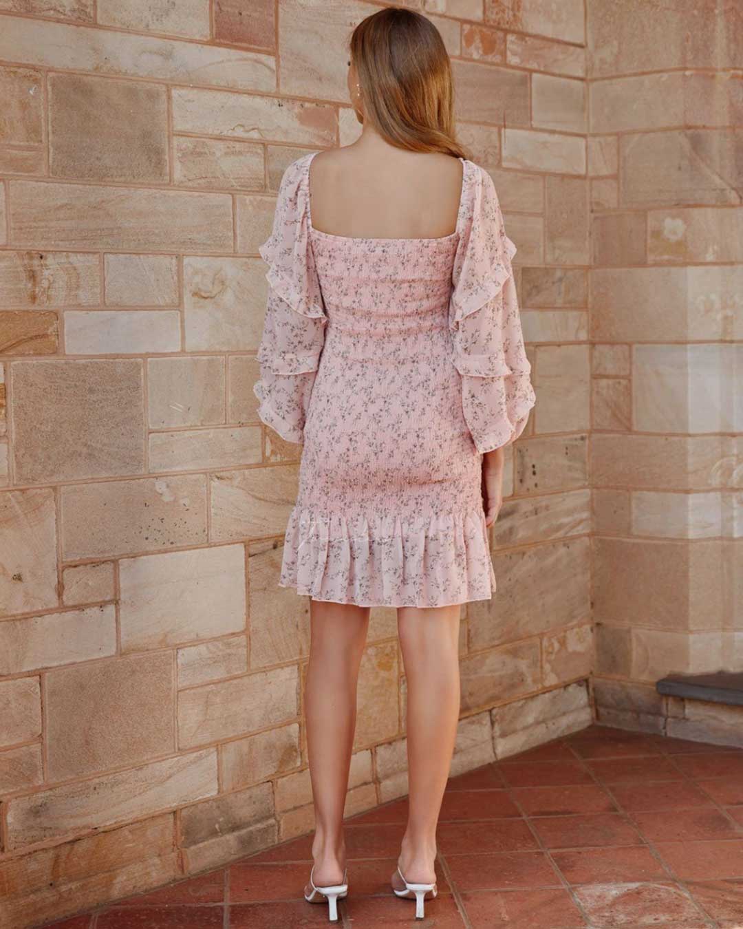 Elena Floral Dress - Baby Pink