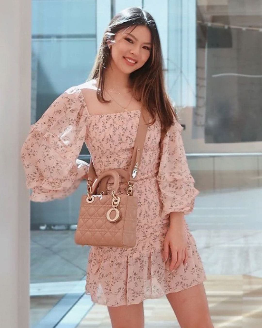 Elena Floral Dress - Baby Pink