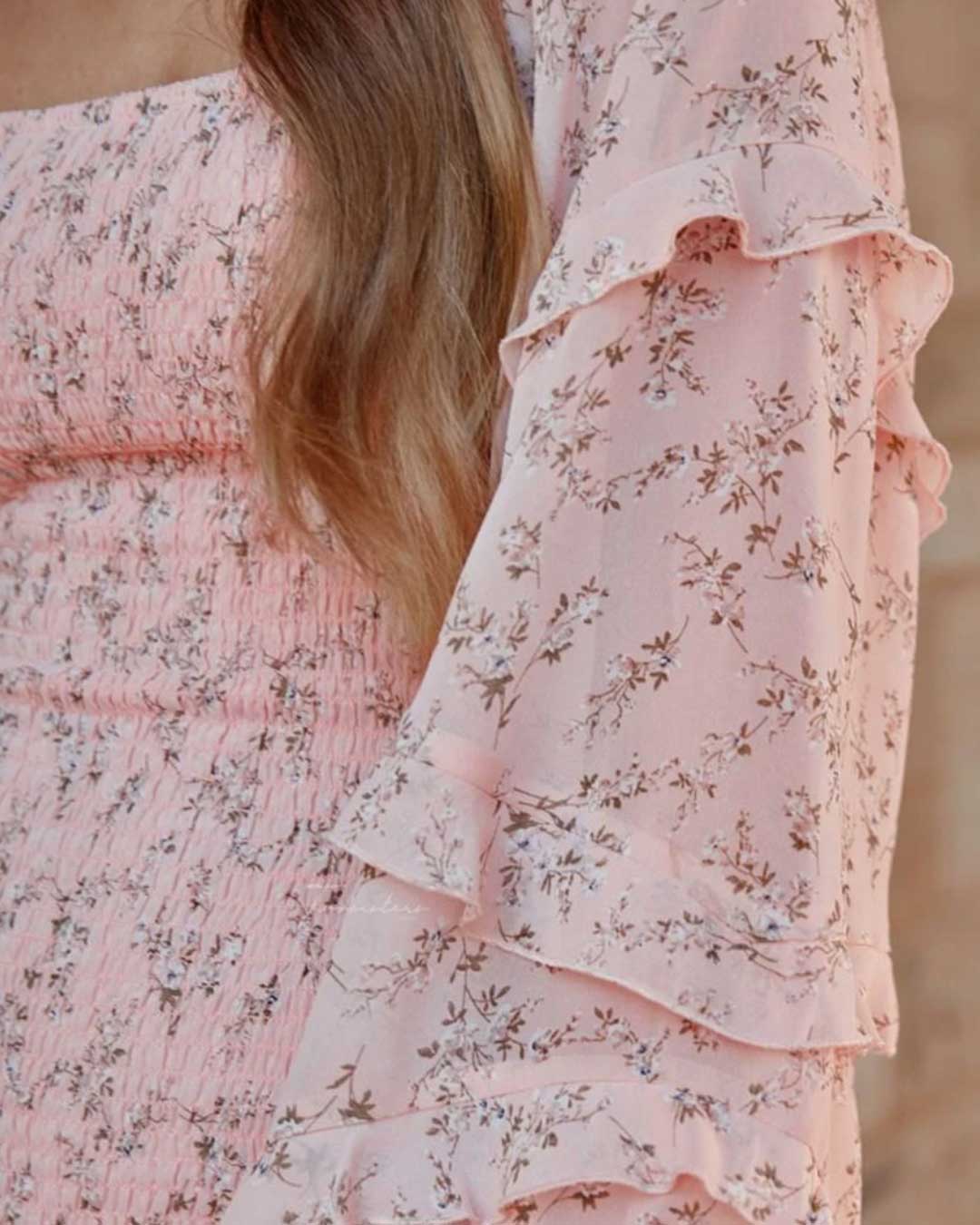 Elena Floral Dress - Baby Pink