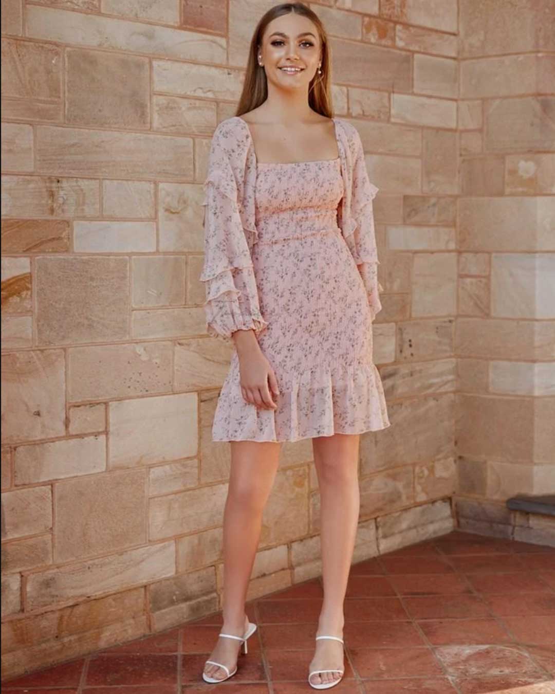 Elena Floral Dress - Baby Pink