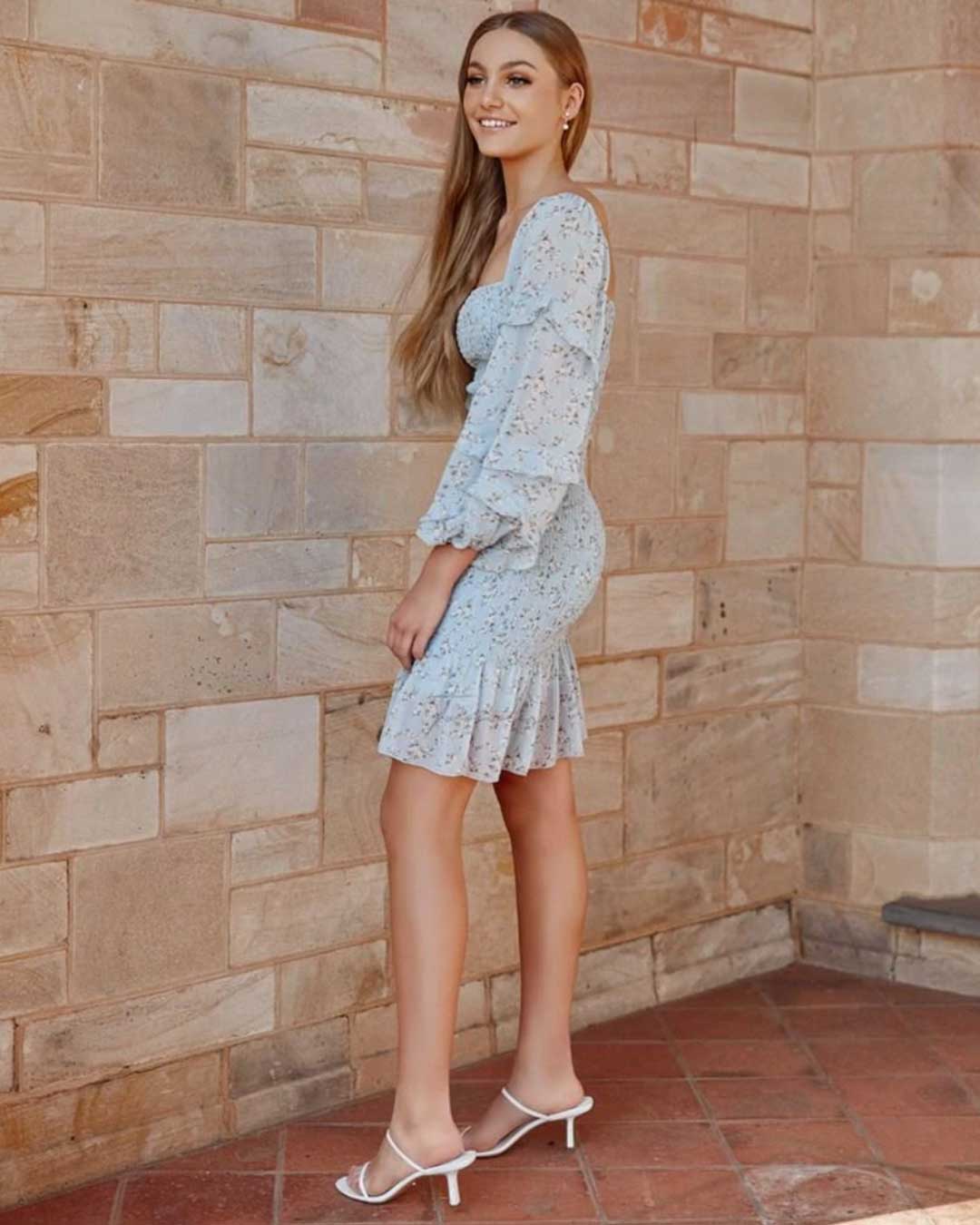 Elena Floral Dress - Baby Blue